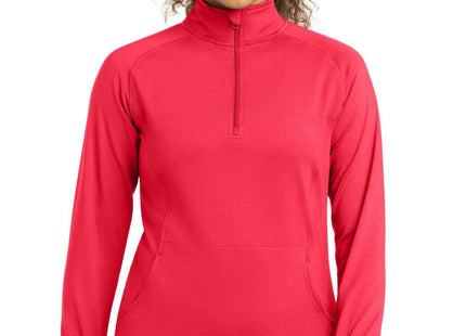 SportTek Women's SportWick Stretch 1/4Zip Pullover LST850 Hot Coral