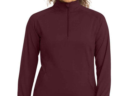 SportTek Women's SportWick Stretch 1/4Zip Pullover LST850 Maroon