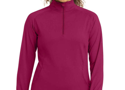 SportTek Women's SportWick Stretch 1/4Zip Pullover LST850 Pink Rush