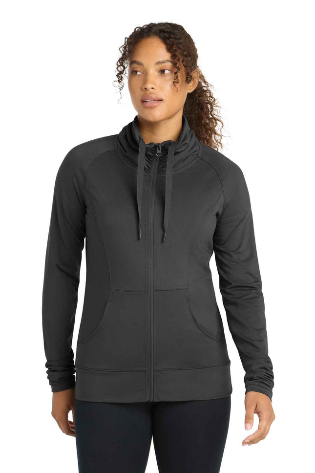 SportTek Women's SportWick Stretch FullZip Jacket LST852 Charcoal Grey