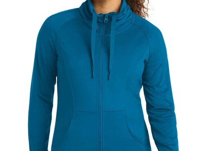 SportTek Women's SportWick Stretch FullZip Jacket LST852 Peacock Blue