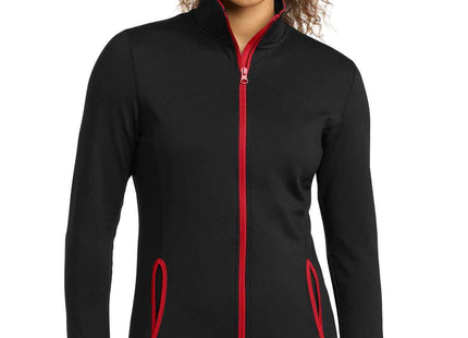 SportTek Women's SportWick Stretch Contrast FullZip Jacket LST853 Black True Red