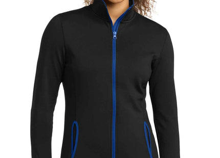 SportTek Women's SportWick Stretch Contrast FullZip Jacket LST853 Black True Royal