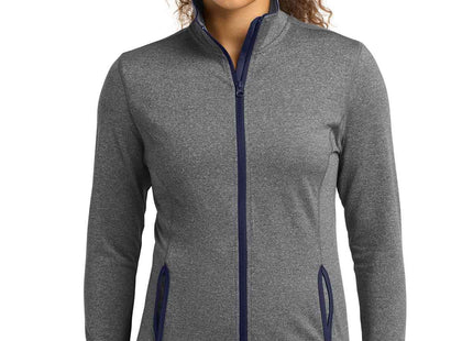 SportTek Women's SportWick Stretch Contrast FullZip Jacket LST853 Charcoal Grey Heather True Navy
