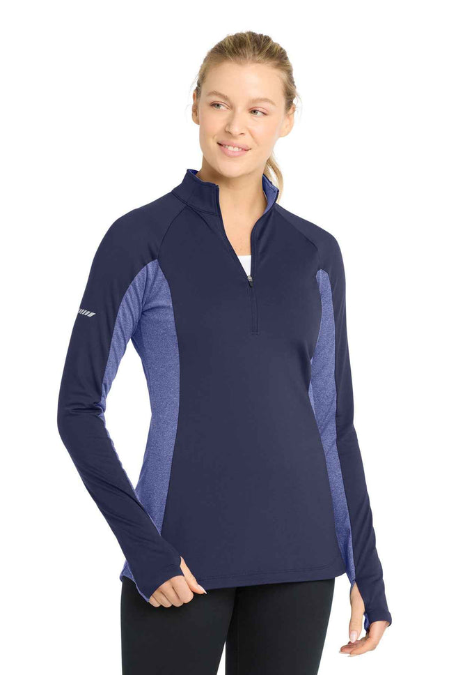 SportTek Women's SportWick Stretch Contrast 1/4Zip Pullover LST854 True Navy True Navy Heather