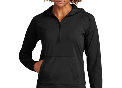SportTek Women's SportWick Stretch 1/2Zip Hoodie LST856 Black