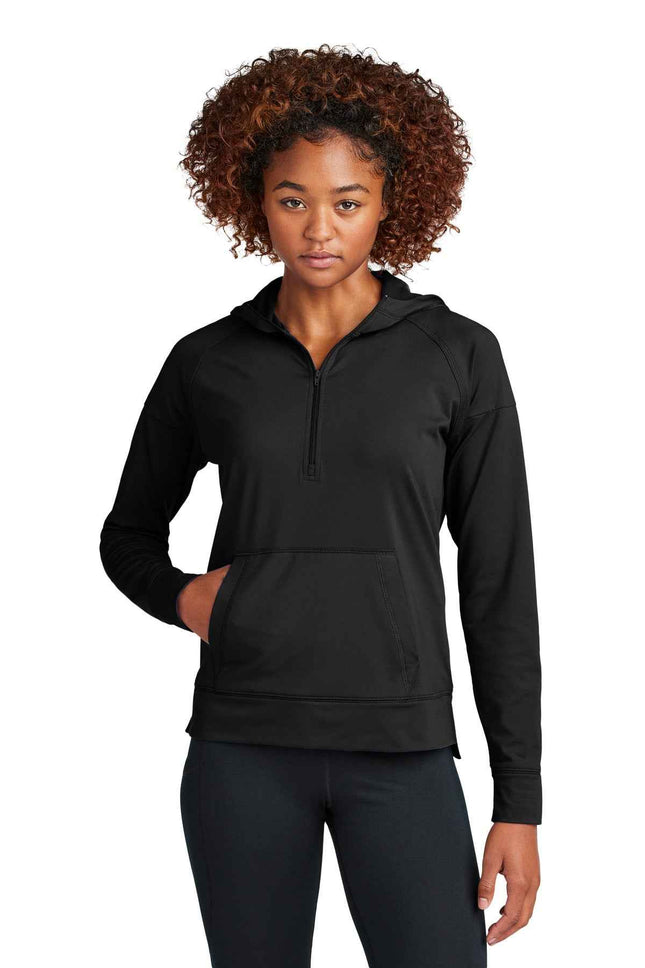 SportTek Women's SportWick Stretch 1/2Zip Hoodie LST856 Black