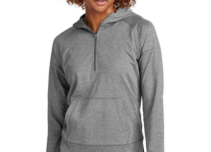 SportTek Women's SportWick Stretch 1/2Zip Hoodie LST856 Charcoal Grey Heather