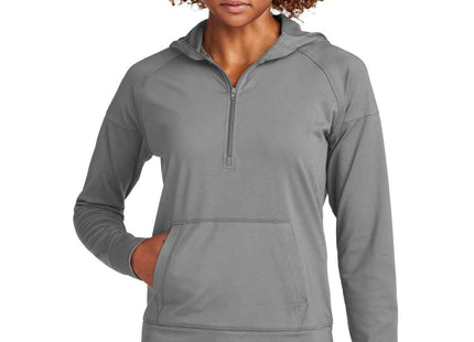 SportTek Women's SportWick Stretch 1/2Zip Hoodie LST856 Charcoal Grey
