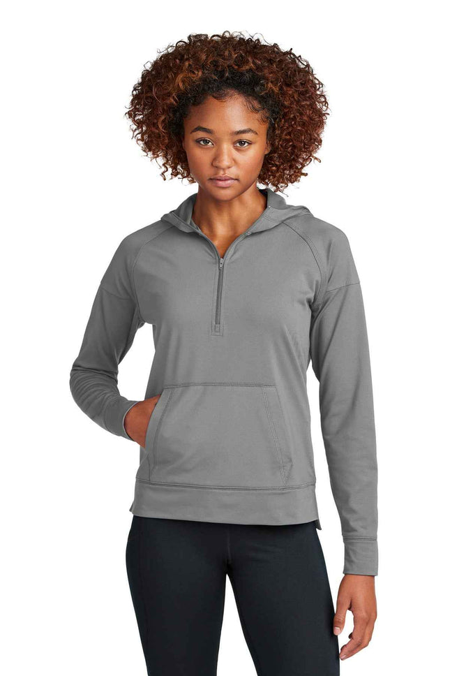 SportTek Women's SportWick Stretch 1/2Zip Hoodie LST856 Charcoal Grey