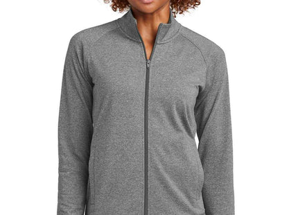 SportTek Women's SportWick Stretch FullZip Cadet Jacket LST857 Charcoal Grey Heather