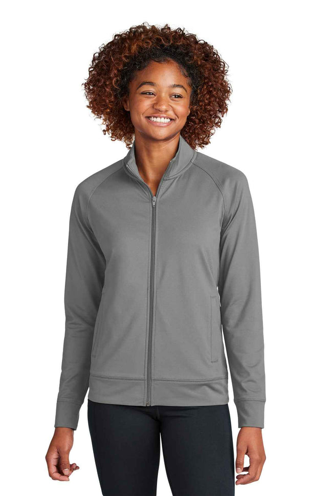 SportTek Women's SportWick Stretch FullZip Cadet Jacket LST857 Charcoal Grey