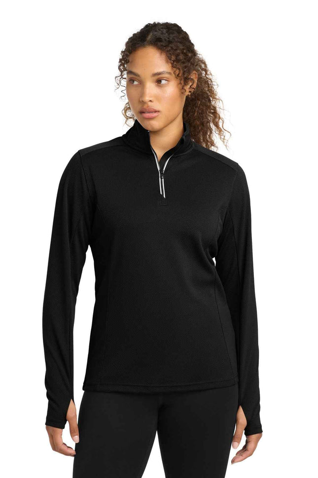 SportTek Women's SportWick Textured 1/4Zip Pullover LST860 Black