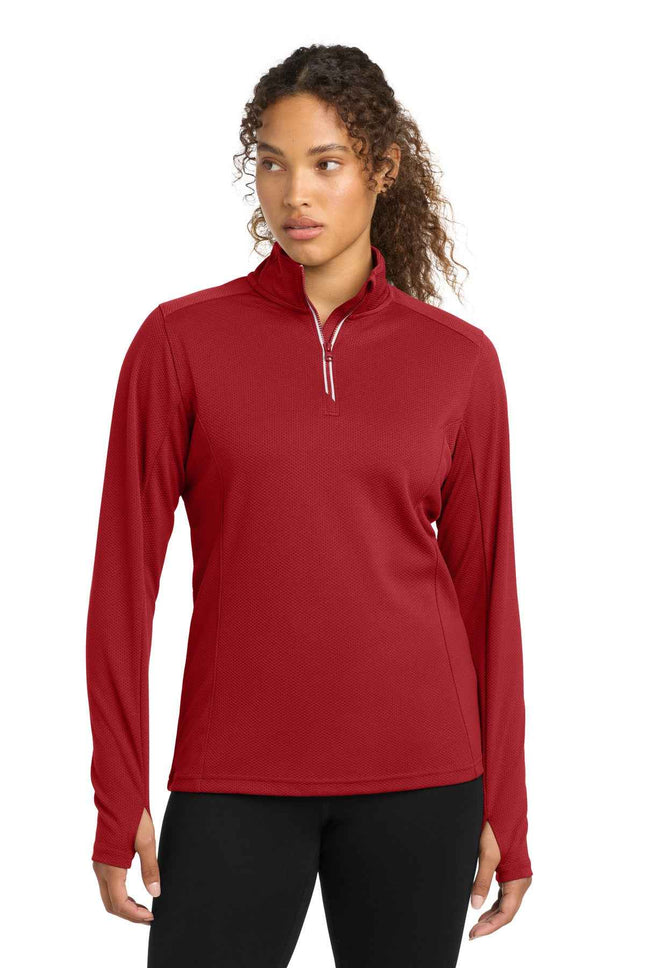 SportTek Women's SportWick Textured 1/4Zip Pullover LST860 Deep Red