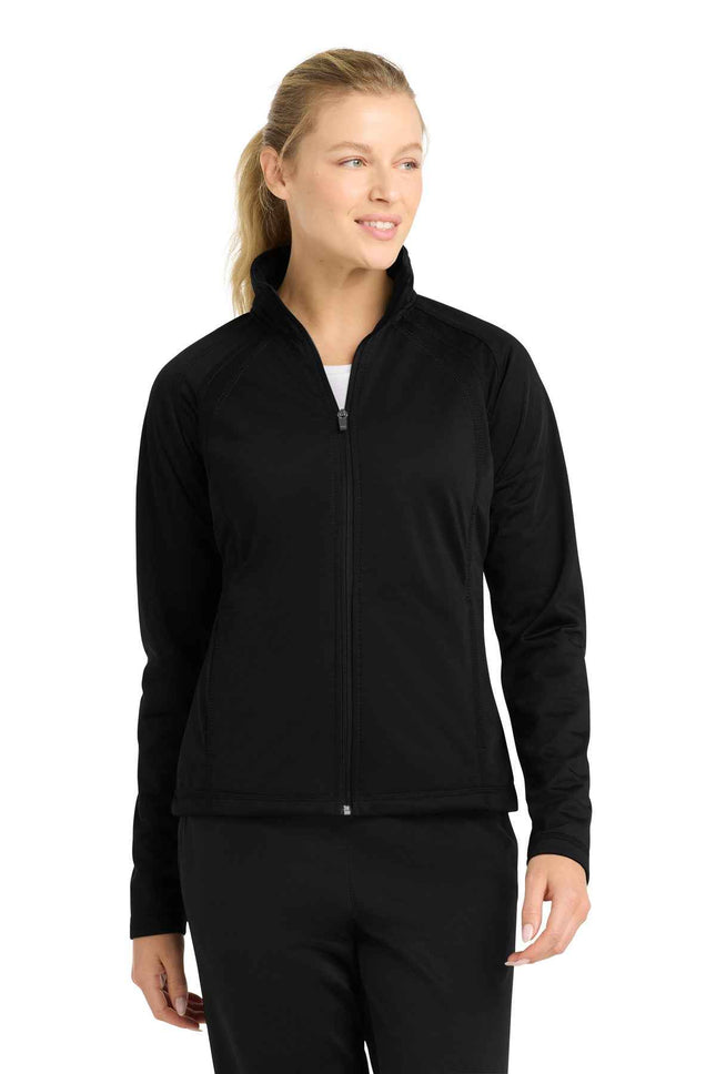 SportTek Women's Tricot Track Jacket LST90 Black Black