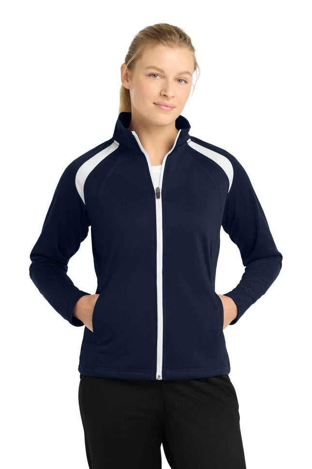 SportTek Women's Tricot Track Jacket LST90 True Navy White
