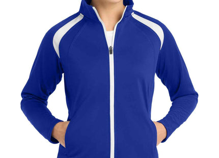 SportTek Women's Tricot Track Jacket LST90 True Royal White