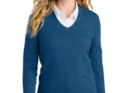 Port Authority Women's Easy Care VNeck Sweater LSW2850 Aegean Blue Heather
