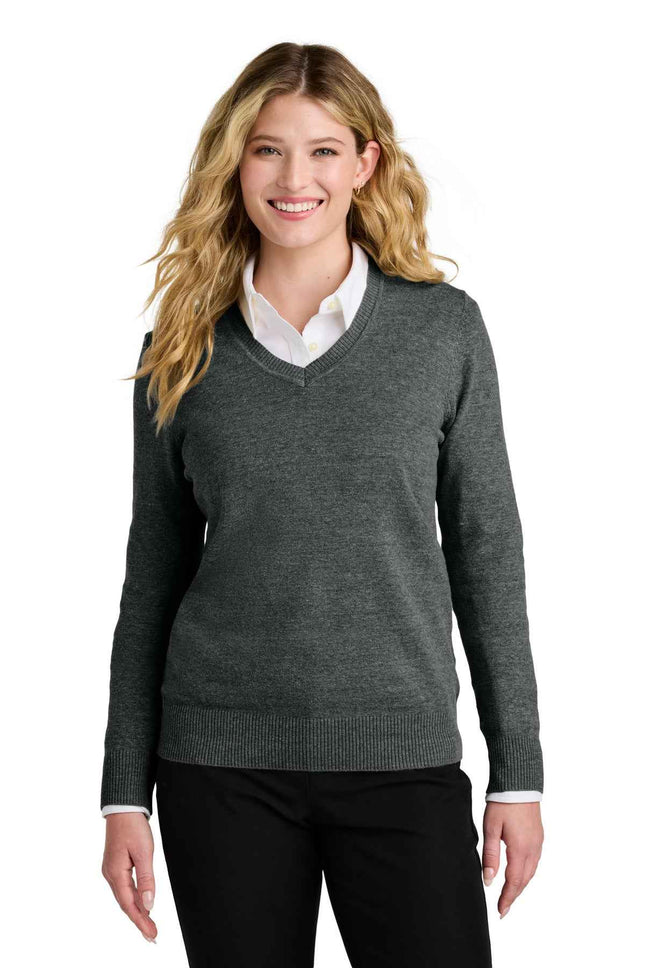 Port Authority Women's Easy Care VNeck Sweater LSW2850 Charcoal Heather