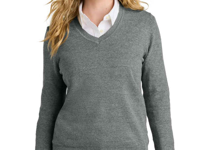 Port Authority Women's Easy Care VNeck Sweater LSW2850 Medium Heather Grey