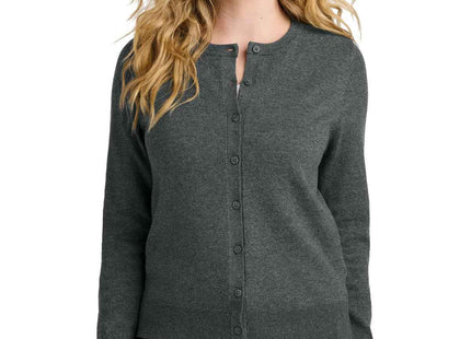 Port Authority Women's Easy Care Crewneck Cardigan Sweater LSW2870 Charcoal Heather