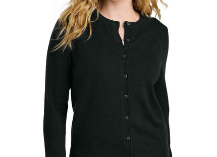Port Authority Women's Easy Care Crewneck Cardigan Sweater LSW2870 Deep Black