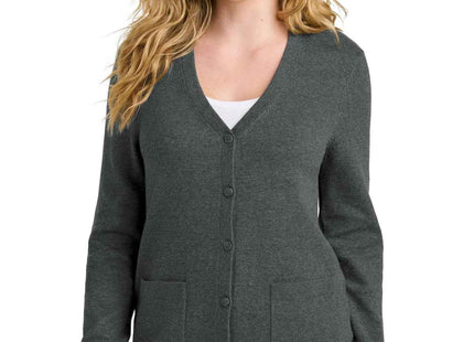 Port Authority Women's Easy Care ButtonUp Cardigan Sweater LSW4150 Charcoal Heather