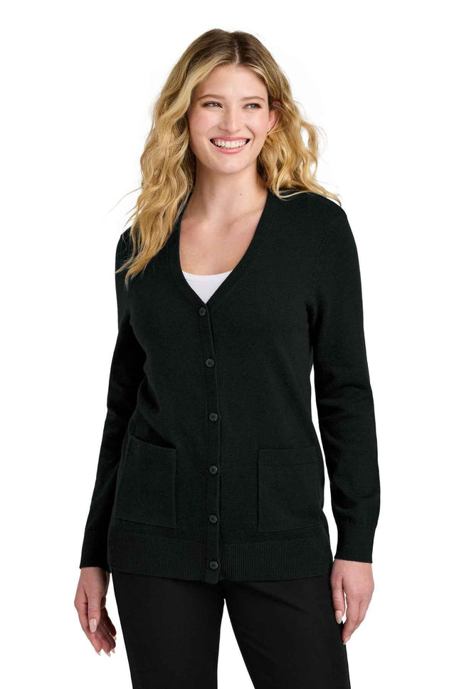 Port Authority Women's Easy Care ButtonUp Cardigan Sweater LSW4150 Deep Black