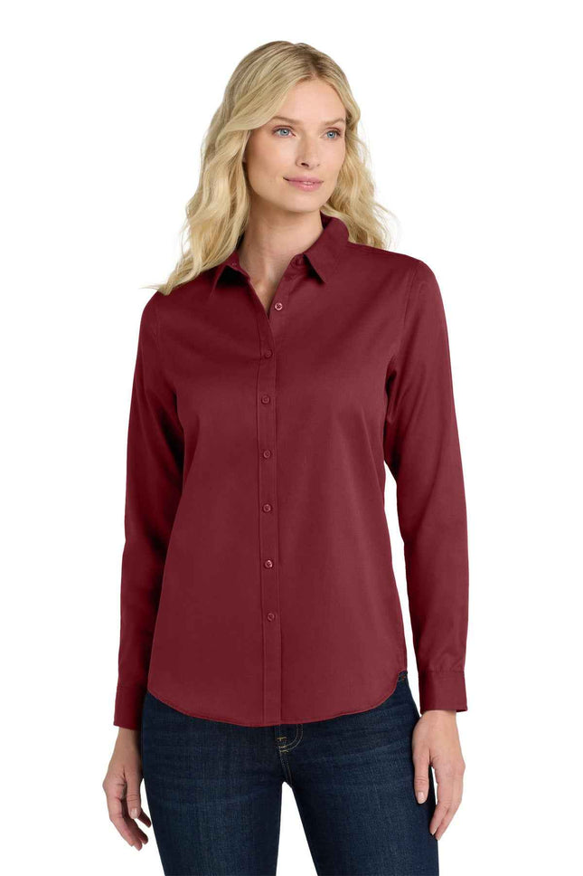 Port Authority Women's Long Sleeve SuperPro ReactTwill Shirt LW808 Burgundy