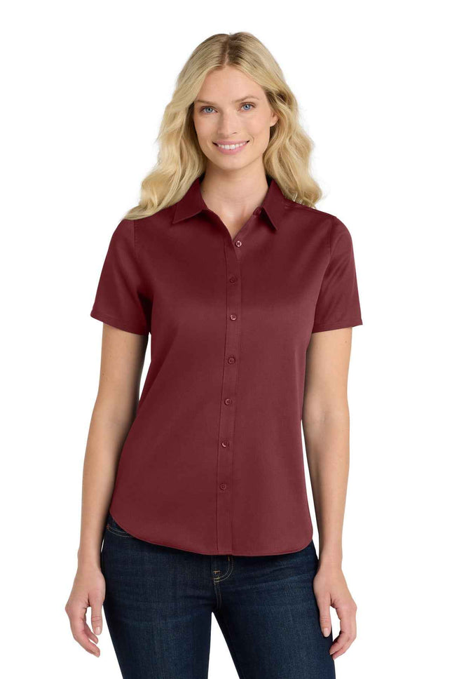 Port Authority Women's Short Sleeve SuperPro ReactTwill Shirt LW809 Burgundy