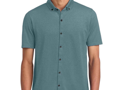 Mercer+Mettle Stretch Pique FullButton Polo MM1006 Parisian Blue Heather