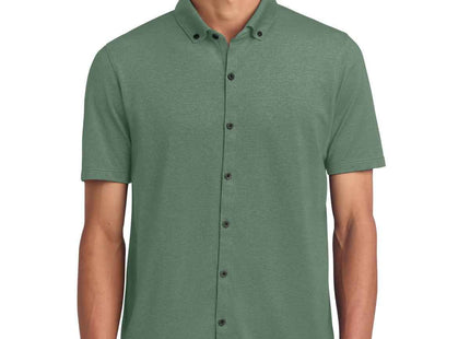 Mercer+Mettle Stretch Pique FullButton Polo MM1006 Sage Heather