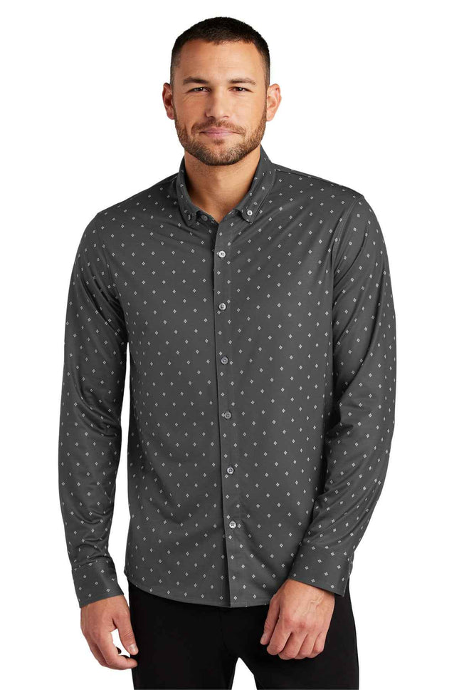 Mercer+Mettle Stretch Jersey Long Sleeve Shirt MM1018 Anchor Grey Geo Diamond