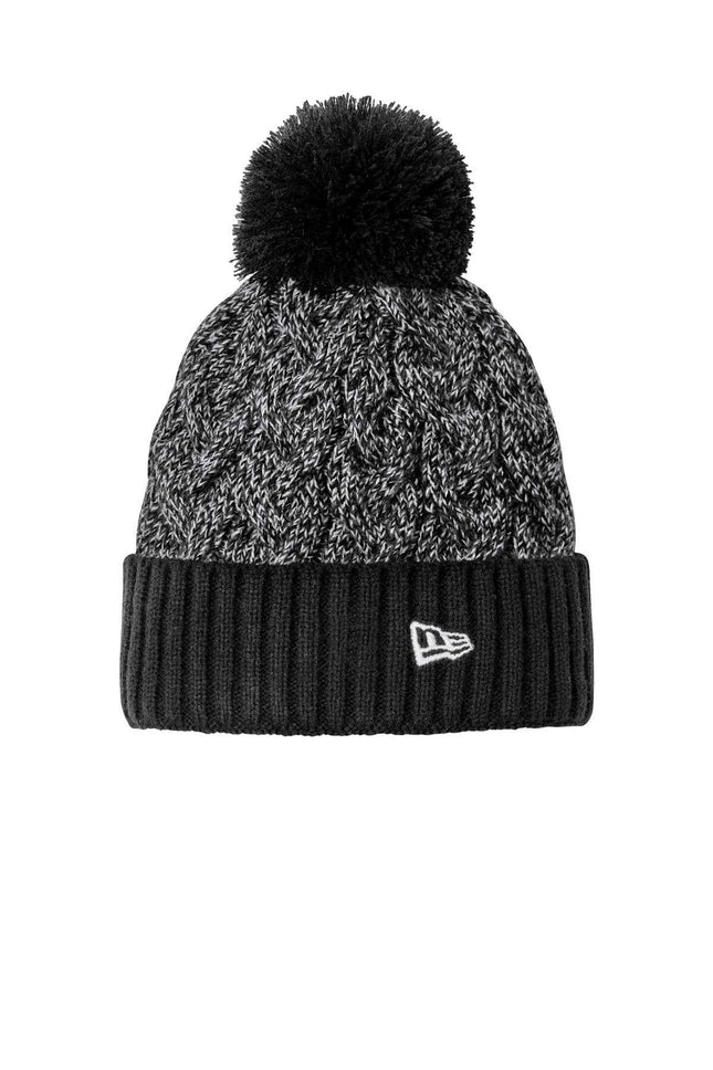 New Era Marled Knit Pom Beanie NE910 Black Graphite White OSFA