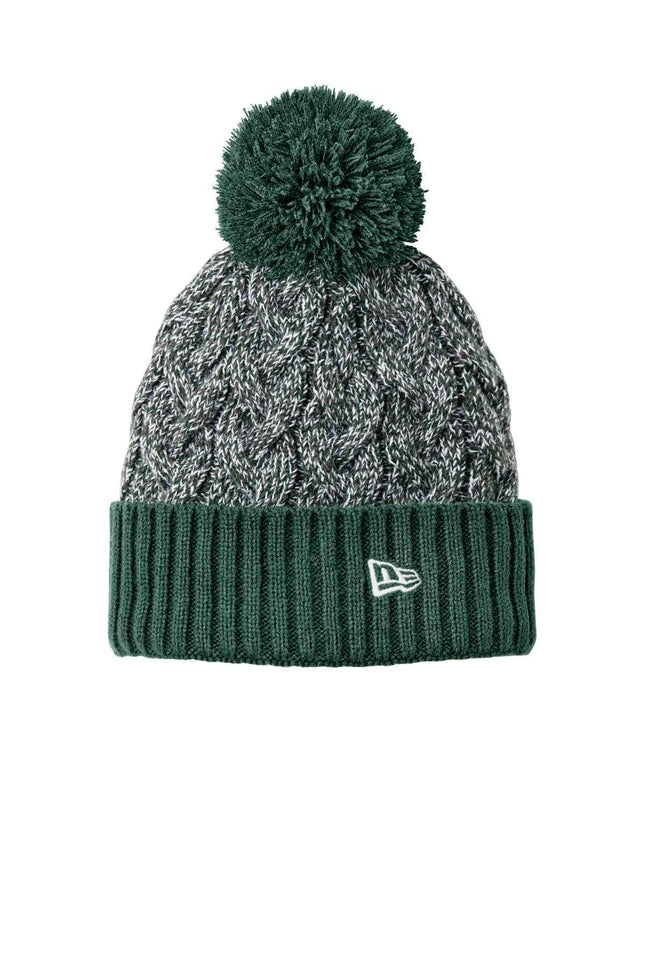 New Era Marled Knit Pom Beanie NE910 Dark Green Graphite White OSFA