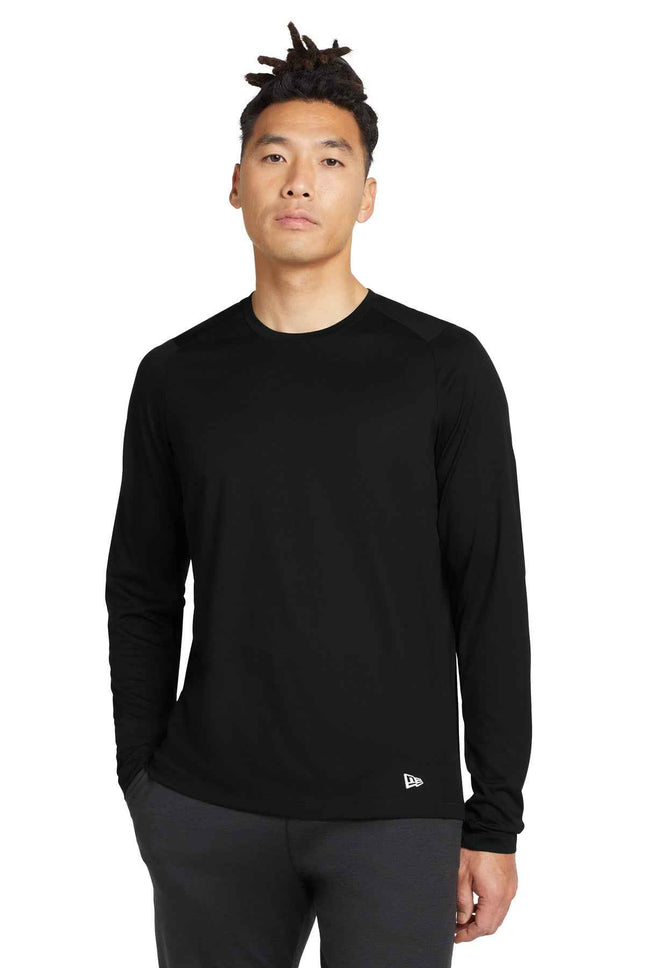 New Era Series Performance Long Sleeve Crew Tee NEA201 Black Solid