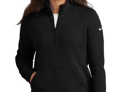 Nike Women's Club Fleece Sleeve Swoosh 1/2Zip NKDX6720 Black