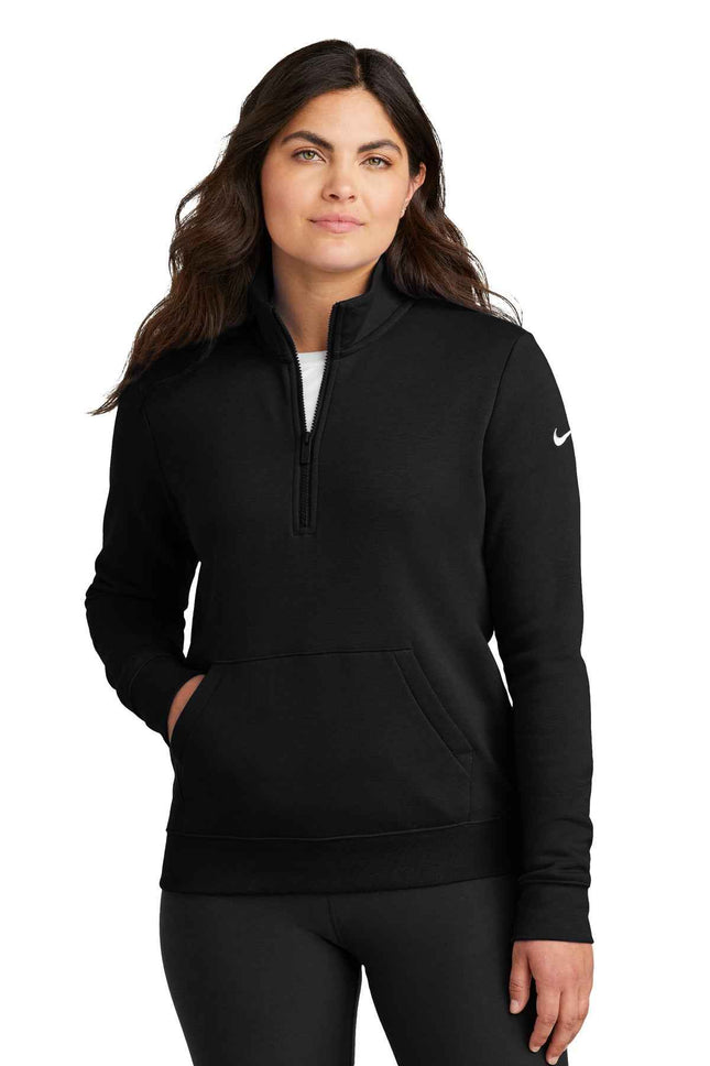 Nike Women's Club Fleece Sleeve Swoosh 1/2Zip NKDX6720 Black