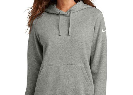 Nike Women's Club Fleece Sleeve Swoosh Pullover Hoodie NKFD9889 Dark Grey Heather