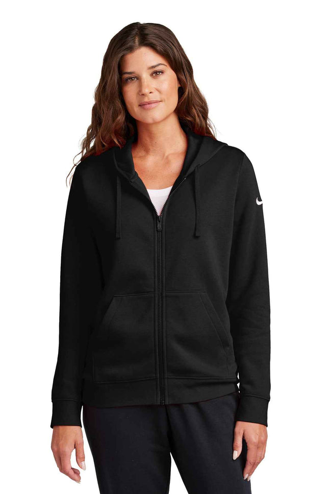 Nike Women's Club Fleece Sleeve Swoosh FullZip Hoodie NKFD9890 Black
