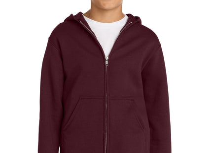 Port & Co Youth Core Fleece FullZip Hooded Sweatshirt PC90YZH Maroon