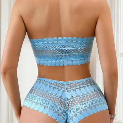 Women's Blue Strapless Lace Bra & Panty Set