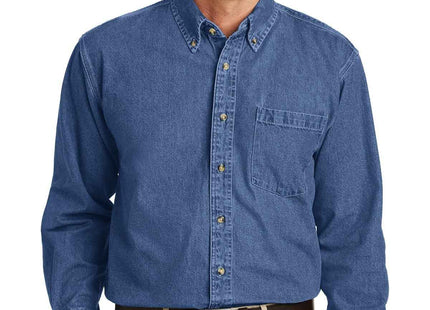 Port Authority Heavyweight Denim Shirt S100 Dark Blue Stonewashed