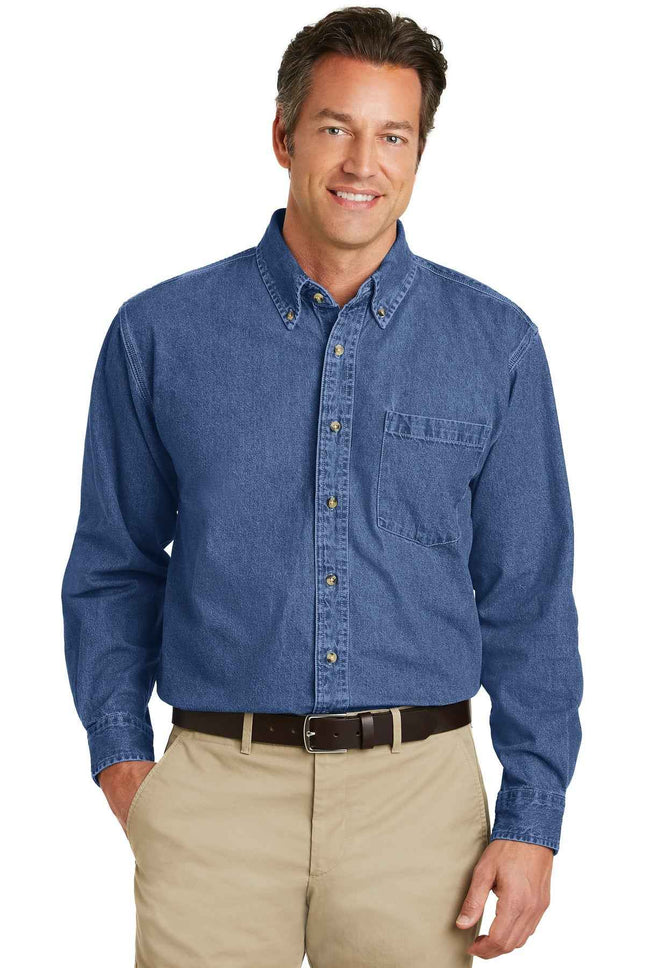 Port Authority Heavyweight Denim Shirt S100 Dark Blue Stonewashed