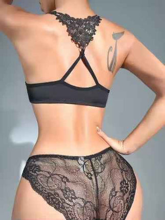 Women's Front Button Lace Bra & Panty Set