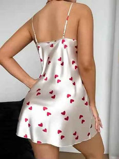 Premium Women's V-Neck Spaghetti Strap Heart Print Babydoll Nightdress