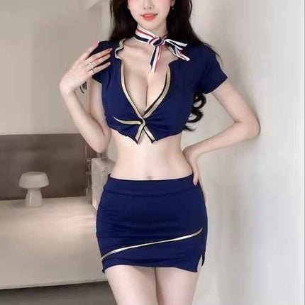 Women's Flight Attendant Fantasy Lingerie Costume Navy 40 - 65KG