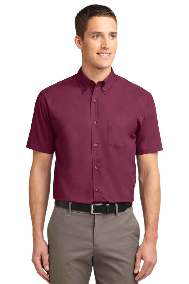 Port Authority Short Sleeve Easy Care Shirt S508 Burgundy Light Stone