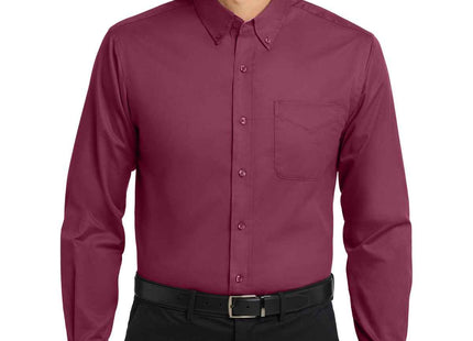 Port Authority Long Sleeve Easy Care Shirt S608 Burgundy Light Stone