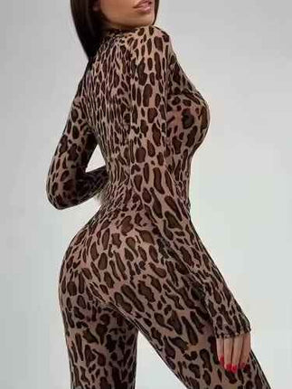 Women's Leopard Print Long Sleeve Unitard